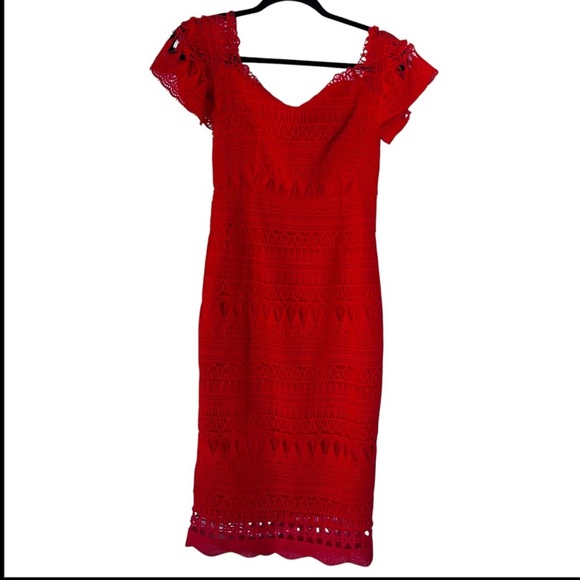 EUC Saylor for Free People Mariah Lace Off Shoulder Dress Red size Small - Picture 5 of 16